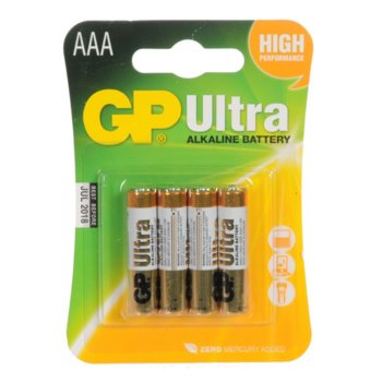 Батерии алкални GP Ultra AAA, 1.5V, 4 бр.