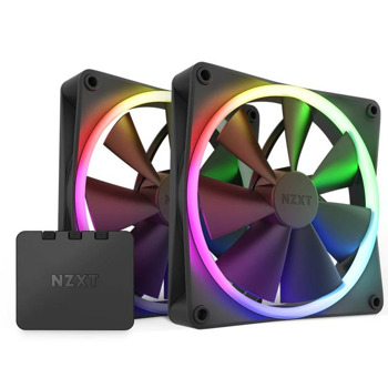 Вентилатори 140mm NZXT F140 RGB Twin Pack (RF-R14DF-B1), 4-pin PWM, 2 броя, контролер, 1800 rpm, черни, RGB подсветка | JAR Computers NZXT F140 RGB Twin Pack RF-R14DF-B1