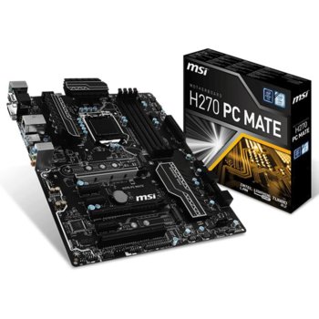 Дънна платка MSI H270 PC MATE, H270, LGA1151, DDR4, PCI-E(HDMI&DVI&VGA)(CF), 6x SATA 6Gb/s, 4x USB USB 3.1, ATX | JAR Computers MSI H270 PC MATE
