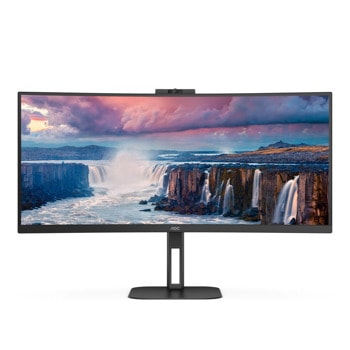 Монитор AOC CU34V5CW/BK, 34" (86.36 cm) VA панел, 100Hz, WQHD, 4ms, 20000000 :1, 300 cd/m2, DisplayPort, HDMI, USB-C | JAR Computers Монитор AOC CU34V5CW/BK
