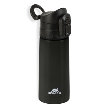 Термос Rivacase 90351BK, 350 ml, неръждаема стомана, дизайн с двойни стени, карабина за носене, сгъваема тапа със сгъваем механизъм, черен | JAR Computers Rivacase 90351BK