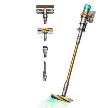 Прахосмукачка Dyson V15 Detect Absolute Gold, вертикална/ръчна, безжична, 0.77 л. капацитет на контейнера, до 60 минути време на работа, HEPA филтър, циклонна технология, 3 режима, сива | JAR Computers Dyson V15 Detect Absolute Gold 447000-01