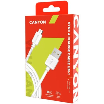 Canyon USB A(м) към USB Micro B(м) 1m CNE-USBM1W | JAR Computers Canyon USB A(м) към USB Micro B(м) 1m CNE-USBM1W