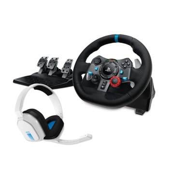 Волан с педали Logitech G29 Driving Force в комплект със слушалки Logitech Astro A10 (991-000486), PC, PS3/PS4/PS5, състезателен модел, 900 градуса на завъртане | JAR Computers Волан Logitech G29 Driving Force + Astro A10