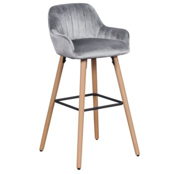 Бар стол Carmen 3082, дамаска, дървена база, сив image