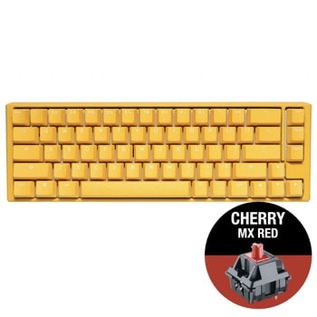 Клавиатура Ducky One 3 Yellow SF 65, жична, гейминг, механична, Cherry MX Red суичове, RGB подсветка, жълта, USB image