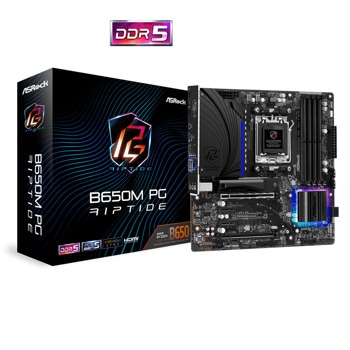 Дънна платка ASrock B650M PG RIPTIDE, B650, AM5, DDR5, PCIe 4.0 (HDMI/DP), 2x M.2, 4x SATA 6Gb/s, 1x USB 3.2 Gen2 Type-C, 1x USB 3.2 Gen2 Type-A, 2x USB 3.2 Gen1, Micro ATX | JAR Computers ASROCK B650M PG RIPTIDE