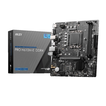 Дънна платка MSI PRO H610M-E, H610, DDR4, PCIe 4.0 (HDMI&VGA), 4x SATA 6Gb/s, 1x M.2 слот, 4xUSB 3.2 Gen 1, 8x USB 2.0 Type-A, 1x HDMI, Micro ATX | JAR Computers MSI PRO H610M-E DDR4 LGA1700