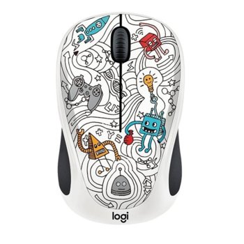 Мишка Logitech M238 Doodle TECHIE WHITE, оптична(1000 dpi), безжична, USB, щампа | JAR Computers Logitech M238 Doodle TECHIE WHITE 910-005053