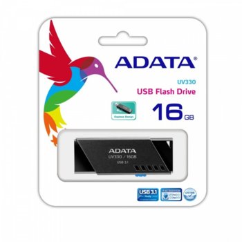 Памет 16GB USB Flash Drive, A-Data UV330, USB 3.1, черна | JAR Computers 16GB Adata UV330 Black AUV330-16G-RBK