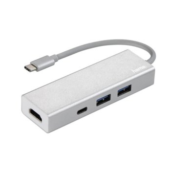 USB Хъб Hama 135756 Aluminium USB-C 3.1 Gen1, 2x USB-A, 1x USB-C, 1х HDMI, сребрист image