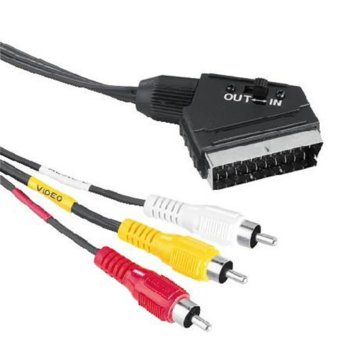 Видео кабел HAMA 43178, Scart(м) към 3x RCA Chinch(м), 1.5м, черен, превключвател за IN/OUT | JAR Computers HAMA 43178 Scart(м) към 3x RCA Chinch(м) 1.5м