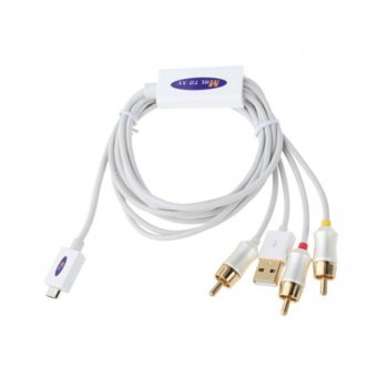 Кабел DeTech, от USB Micro B(м) към AV 3RCA(м)+ USBA(м), 1.8m, бял | JAR Computers DeTech USB MicroB(м) към AV 3RCA(м)+USBA(м)