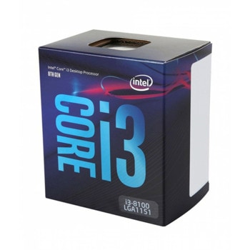 Процесор Intel Core i3-8100 четириядрен (3.60GHz, 6MB Cache, 1100MHz графична честота, LGA1151), Box, с охлаждане | JAR Computers Intel Core i3-8100 Box BX80684I38100