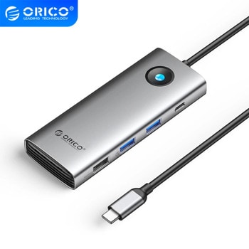 Докинг станция PW11-8PC-GY-EP, от USB Type-C към 1x USB-C (PD), 1x HDMI, 1x VGA, 1x RJ-45, 3x USB-A, сребриста | JAR Computers Докинг станция Orico PW11-8PC-GY-EP