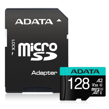 Карта памет 128GB microSDXC с адаптер, AData Premier Pro AUSDX128GUI3V30SA2-RA1, UHS-I V30, скорост на четене до 100МB/s, скорост на запис до 85MB/s | JAR Computers Adata 128GB microSDXC Premier Pro