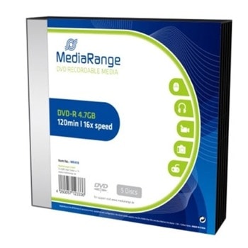 Оптичен носител DVD-R, 4.7GB, MediaRange, 16x, 5бр | JAR Computers MediaRange DVD-R 4.7GB 16x