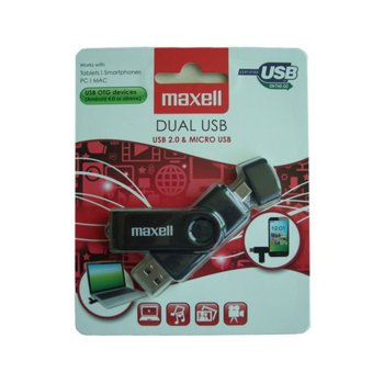 Памет 8GB USB Flash Drive, Maxell "Dual", USB 2.0/Micro USB OTG, черна | JAR Computers MAXELL USB Micro USB OTG 8GB