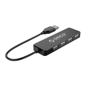 USB Хъб Orico FL01-BK-BP, 4 порта, от USB Type-A към 4x USB 2.0 Type-A, черен | JAR Computers Orico FL01-BK-BP