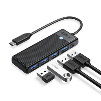 USB Хъб Orico PAPW4A-C3-015-BK-EP, 4 порта, от USB Type-C към 4x USB 3.0 Type-A, черен | JAR Computers USB хъб Orico USB 3.1 HUB Type C to 4 x USB 3.0