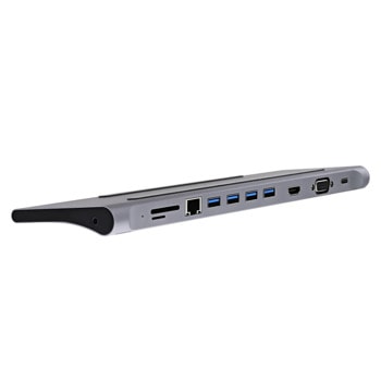 Докинг станция TNB DOCKUSBC11, от USB C към 1x USB C(PD), 4x USB A, 1x HDMI, 1x VGA, 1x AUX, 1x SD/MicroSD четец на карти, сива | JAR Computers TNB DOCKUSBC11