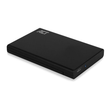 Кутия 2.5" (6.35cm), ACT AC1225, за 2.5" (6.35cm) HDD/SSD, SATA, USB 3.2 Gen 2 Type-C, кабел от USB-C(м) към USB-A(м), черна | JAR Computers ACT AC1225