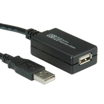 Кабел Roline 12.99.1110, USB A(м) към USB A(ж), 12m, усилвател, черен | JAR Computers Roline 12.99.1110 USB A(м) към USB A(ж) 12m
