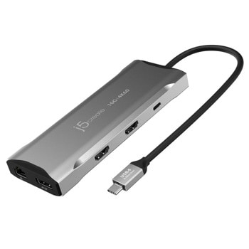 Докинг станция j5create JCD397, от USB-C към 2x USB-C (PD), 1x USB-C, 2x USB-A, 2x HDMI (4K@60Hz), 1x DisplayPort, 1x RJ45, 1x SD четец, 1x MicroSD четец, сребриста | JAR Computers j5create JCD397