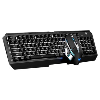 Комплект клавиатура и мишка Aula T600, гейминг, безжични, синя подсветка, оптична мишка (1200 dpi), черни image