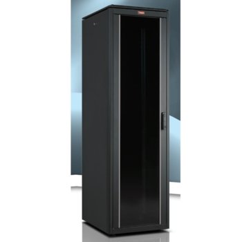 Комуникационен шкаф Lande LN-FS16U6060-BL-111, 19", 16U, 600 x 600 мм, стъклена врата, LCD термометър, черен | JAR Computers Lande LN-FS16U6060-BL-111