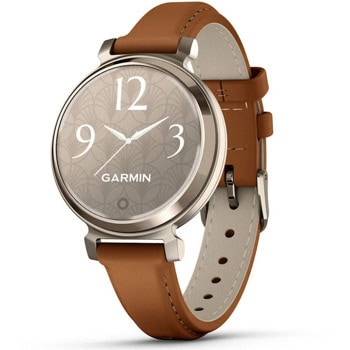 Смарт часовник Garmin Lily 2 Classic (Cream Gold/Tan), 1" x 0.84" (2.54cm x 2.13cm) монохромен дисплей, Bluetooth, следене на сърдечна честота, пулсомер, мониторинг на съня, 5ATM, до 5 дни време на работа, кожена каишка, кафяв | JAR Computers Garmin Lily 2 Classic Cream Gold/Tan 010-02839-02