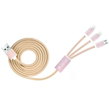 Devia Premium USB A(м) към Lighting(м) 3 in 1 pink