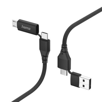 Кабел HAMA 201537, от USB-C/USB-A(м) към USB-C/Micro-USB(м), 1.5m, черен | JAR Computers Кабел HAMA 201537