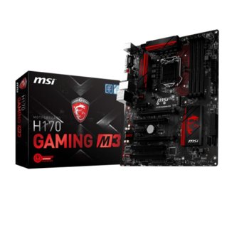 Дънна платка MSI H170 GAMING M3, H170, LGA1151, DDR4, PCI-E (HDMI&DVI)(CF), SB7.1, Lan1000, 6x SATA 6Gb/s, M.2, 4x USB 3.1, ATX | JAR Computers MSI H170 GAMING M3