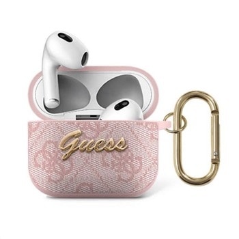Предпазители Guess Airpods 3 4G Script PU Hard Case, за Apple AirPods 3, кожен, с карабинер, розов | JAR Computers Guess Airpods 3 4G Script PU Hard Case GUA34GSMP
