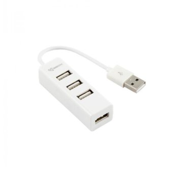 USB Хъб Sbox H-204W, 4 порта, от USB Type-A към 4x USB 2.0 Type-A, Hot swap, бял | JAR Computers SBOX H-204W White