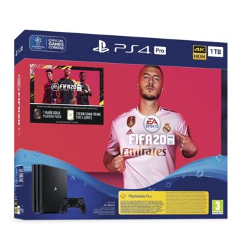 Конзола PlayStation 4 Pro 1TB в комплект с FIFA 20, черна | JAR Computers PS4 Pro 1TB + FIFA 20