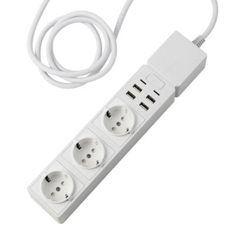 Смарт контакт Edimax SP-1123WT, управляем, 3x Schuko, включване/изключване през iPhone и Android, Wi-Fi, 4x USB-A, бял | JAR Computers Edimax SP-1123WT