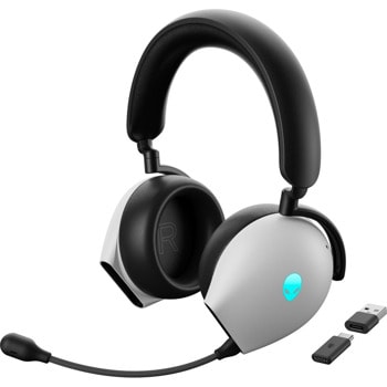 Слушалки Dell Alienware AW920H Lunar Light (545-BBDR), безжични/жични, микрофон, Bluetooth, AUX, гейминг, Dolby Atmos Active Noise Cancelling, до 55 часа време на работа, черно-бели | JAR Computers Dell Alienware AW920H 545-BBDQ Lunar Light