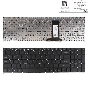 Клавиатура за лаптоп Acer, съвместима със серия Aspire A317-32 A317-51 A317-51G A317-51K A317-51KG A715-74G, черна, без рамка, с кирилица | JAR Computers KBD for Acer Aspire A317-32 A317-51 A317-51G BG