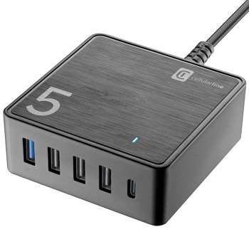 Зарядна станция Cellularline, от контакт към 1x USB C(ж), 4x USB A(ж), черно image