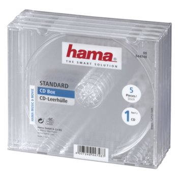 Кутия за CD/DVD HAMA Jewel Case, 5бр | JAR Computers Кутийка за CD/DVD HAMA Jewel Case прозрачен 5 бр.