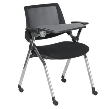 Посетителски стол Carmen 1701, до 120кг, дамаска/мрежа, хромирана база, поставка за чаша, масичка за писане, черен | JAR Computers Carmen 1700 - черен