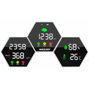 Термохигрометър Levenhuk Wezzer Air PRO DM50, цветен LCD дисплей, монитор за качество на въздуха, термометър, влагомер, монитор за CO₂, монитор за частици във въздуха, часовник, предупреждение за критичните стойности на CO₂, бял | JAR Computers Levenhuk Wezzer Air PRO DM50