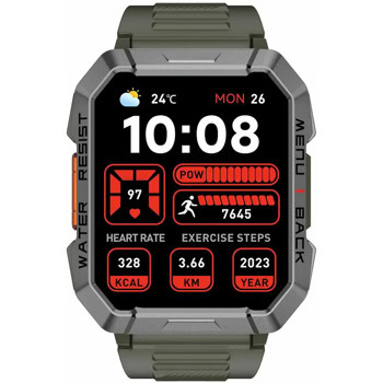 Смарт часовник Blackview W60, 2.01" (5.10cm) LCD Tempered Glass дисплей, Bluetooth, мониторинг на съня, измерване на SpO2, следене на сърдечен ритъм, IP68 водоустойчивост, до 30 дни време на работа, режими за спорт, зелен | JAR Computers Blackview W60 Khaki BVW60-KH