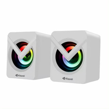 Тонколони Kisonli L-1040, 2.0, 5W RMS (2.5W + 2.5W), USB, AUX, бели, RGB подсветка | JAR Computers Тонколони Kisonli L-1040 White 22245