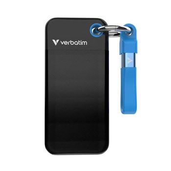 Памет SSD 2TB, Verbatim Pocket SSD Black/Blue, USB 3.2 Gen 2 Type-C, външна, скорост на четене и запис до 1000MB/s | JAR Computers Verbatim 2TB Pocket SSD Black/Blue 32195