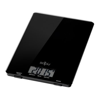 Кухненски кантар Sapir SP 1651 J, дигитален, до 5 кг, точност до 1гр, вкл. батерия, LCD дисплей, тензометрични сензори, автоматично нулиране, черен | JAR Computers Кухненска дигитална везна SAPIR SP 1651 J