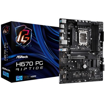 Дънна платка ASRock H670 PG Riptide, H670, LGA 1700, DDR4, PCI-E 5.0, (DP&HDMI)(CF), 4x SATA 6Gb/s, 3x M.2, 1x USB 3.2 Gen2 Type-C, ATX | JAR Computers ASROCK H670 PG Riptide 90-MXBHC0-A0UAYZ