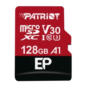 Карта памет 128GB microSDXC с адаптер, Patriot EP Series (PEF128GEP31MCX), Class 10 U3, скорост на четене 90MB/s, скорост на запис 80MB/s image